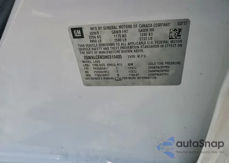 2017 Chevrolet Equinox Lt from USA, damaged, VIN 2GNALCEK5H6310405